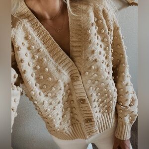 Misha & Puff V-Neck Popcorn Cardigan oatmeal linen cream color women’s XS/S